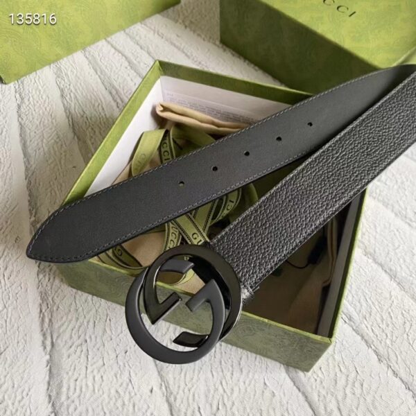 Gucci Unisex GG Leather Belt with Interlocking G Black Buckle 3.8 cm Width (5)