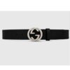 Gucci Unisex GG Leather Belt with Interlocking G Black 3.8 cm Width