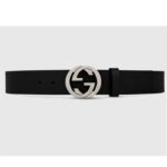 Gucci Unisex GG Läderbälte med Sammankoppling G Svart 3,8 cm Bredd