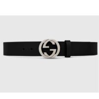 Gucci Unisex GG Leather belt with interlocking G Black 3.8 cm Width (1)