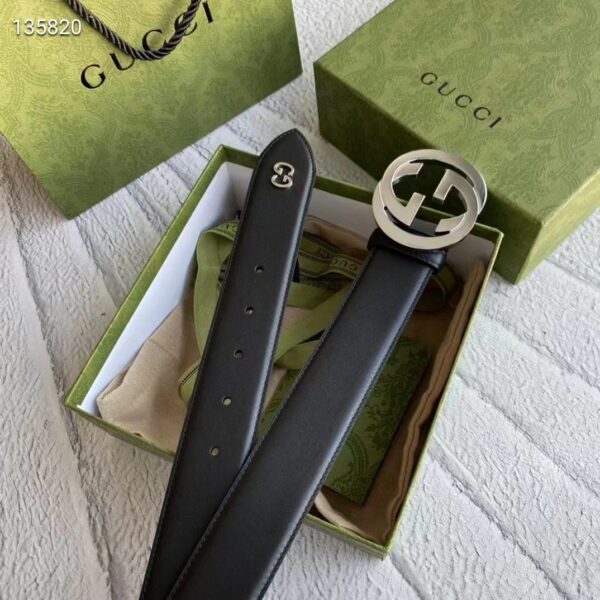 Gucci Unisex GG Leather belt with interlocking G Black 3.8 cm Width (2)