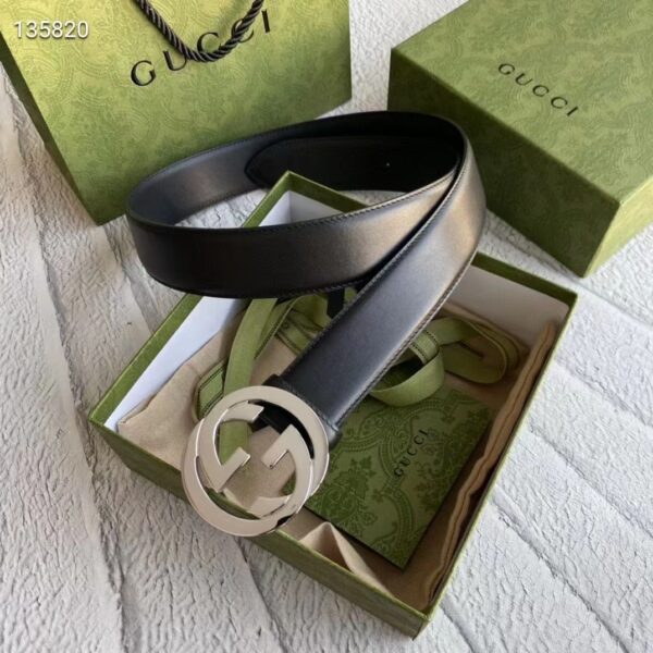 Gucci Unisex GG Leather belt with interlocking G Black 3.8 cm Width (3)