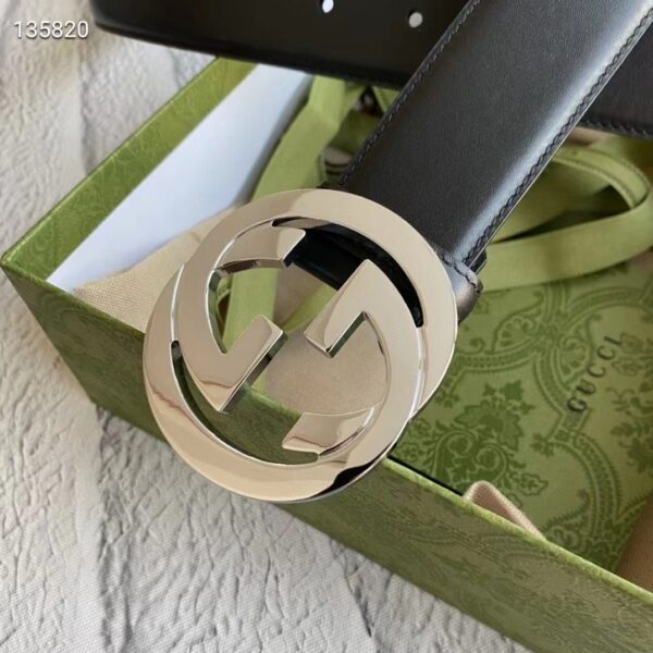 Gucci Unisex GG Leather belt with interlocking G Black 3.8 cm Width (5)