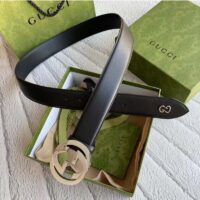 Gucci Unisex GG Leather belt with interlocking G Black 3.8 cm Width (1)
