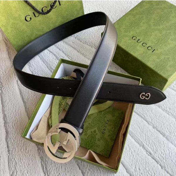Gucci Unisex GG Leather belt with interlocking G Black 3.8 cm Width (7)
