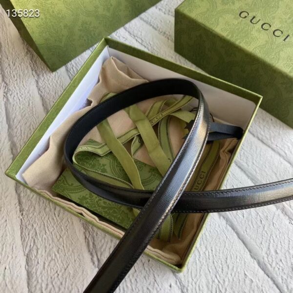Gucci Unisex GG Marmont Thin Belt Black Leather Double G Buckle 2 cm Width (1)