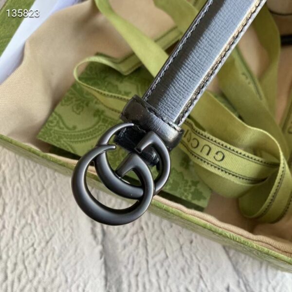 Gucci Unisex GG Marmont Thin Belt Black Leather Double G Buckle 2 cm Width (3)