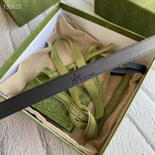 Gucci Unisex GG Marmont Thin Belt Black Leather Double G Buckle 2 cm Width (4)