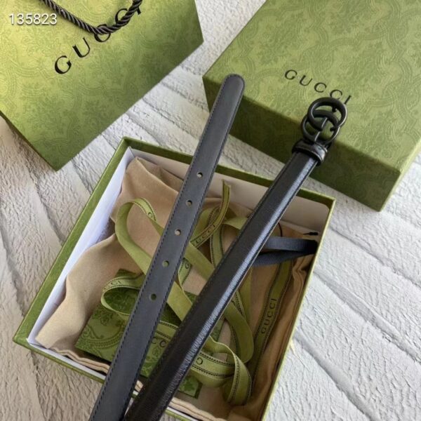 Gucci Unisex GG Marmont Thin Belt Black Leather Double G Buckle 2 cm Width (5)