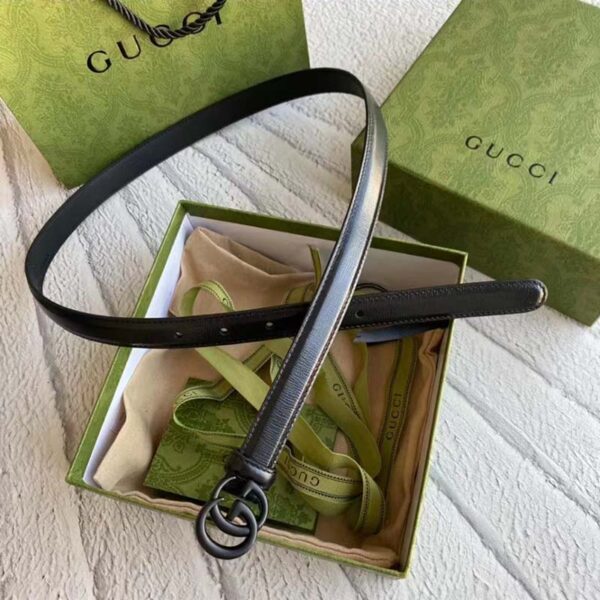 Gucci Unisex GG Marmont Thin Belt Black Leather Double G Buckle 2 cm Width (6)