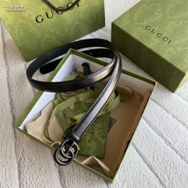 Gucci Unisex GG Marmont Thin Belt Black Leather Double G Buckle 2 cm Width (7)