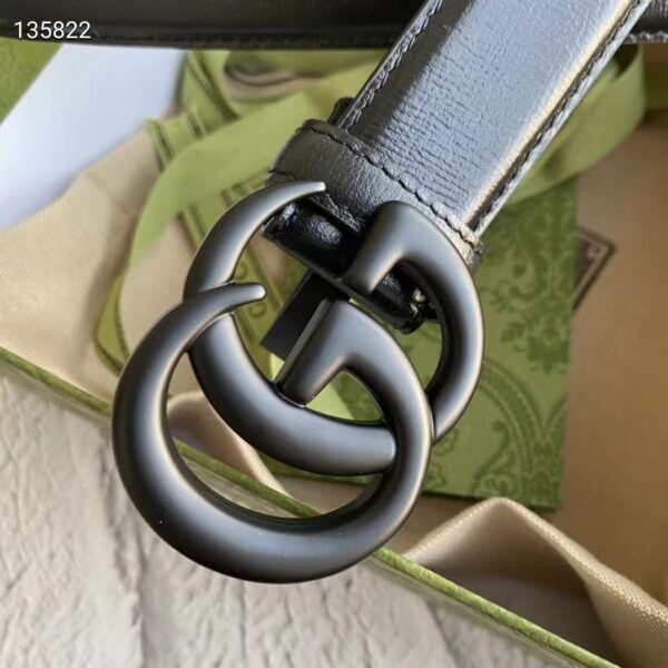 Gucci Unisex GG Marmont Thin Belt Black Leather Double G Buckle 2.5 cm Width (1)
