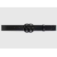 Gucci Unisex GG Marmont Thin Belt Black Leather Double G Buckle 2.5 cm Width