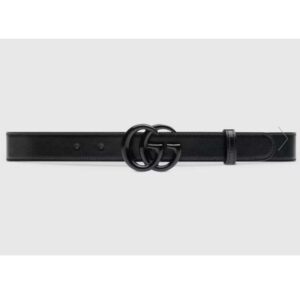 Gucci Unisex GG Marmont Thin Belt Black Leather Double G Buckle 2.5 cm Width
