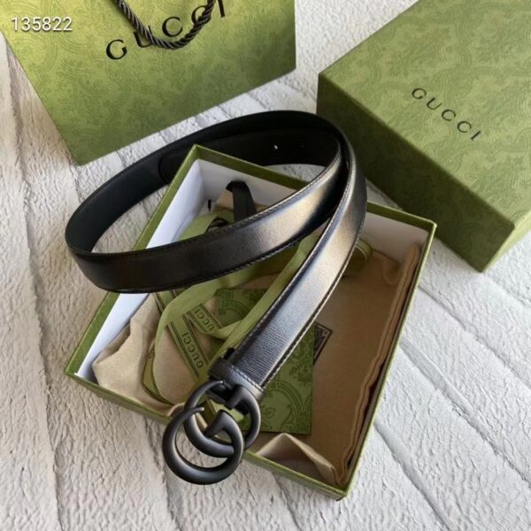 Gucci Unisex GG Marmont Thin Belt Black Leather Double G Buckle 2.5 cm Width (4)