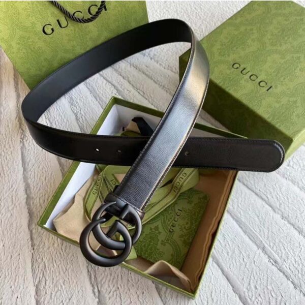 Gucci Unisex GG Marmont Thin Belt Black Leather Double G Buckle 2.5 cm Width (5)