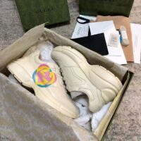 Gucci Unisex GG Rhyton Heart Sneaker Ivory Leather Interlocking G Low 5 cm Heel (6)