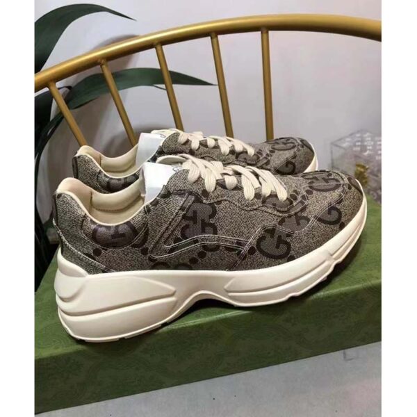 Gucci Unisex GG Rhyton Sneaker Beige Ebony Maxi GG Supreme Canvas 3 cm Heel (5)