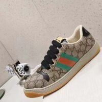 Gucci Unisex GG Screener Sneaker Beige Ebony GG Supreme Canvas Green Red Web (4)