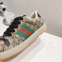 Gucci Unisex GG Screener Sneaker Beige Ebony GG Supreme Canvas Green Red Web (4)