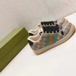 Gucci Unisex GG Screener Sneaker Beige Ebony GG Supreme Canvas Green Red Web - Image 2