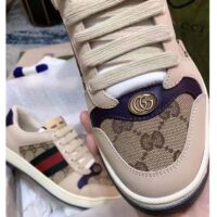 Gucci Unisex GG Screener Sneaker Beige Navy Leather Canvas Low 4 cm Heel (1)