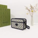 Gucci Unisex GG Shoulder Bag Beige Blue GG Supreme Canvas Leather – Image 3