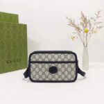 Gucci Unisex GG Shoulder Bag Beige Blue GG Supreme Canvas Leather – Image 2