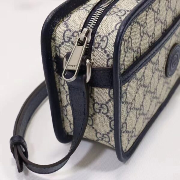 Gucci Unisex GG Shoulder Bag Beige Blue GG Supreme Canvas Leather (8)
