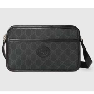 Gucci Unisex GG Shoulder Bag Black GG Supreme Canvas Leather