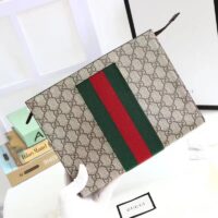 Gucci Unisex GG Supreme Web Pouch GG Supreme Canvas Green Red Web (4)