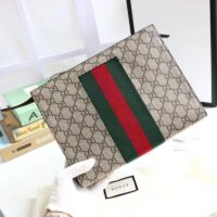 Gucci Unisex GG Supreme Web Pouch GG Supreme Canvas Green Red Web (4)