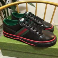 Gucci Unisex Gucci Tennis 1977 Sneaker Black Leather Green Red Web Flat (8)