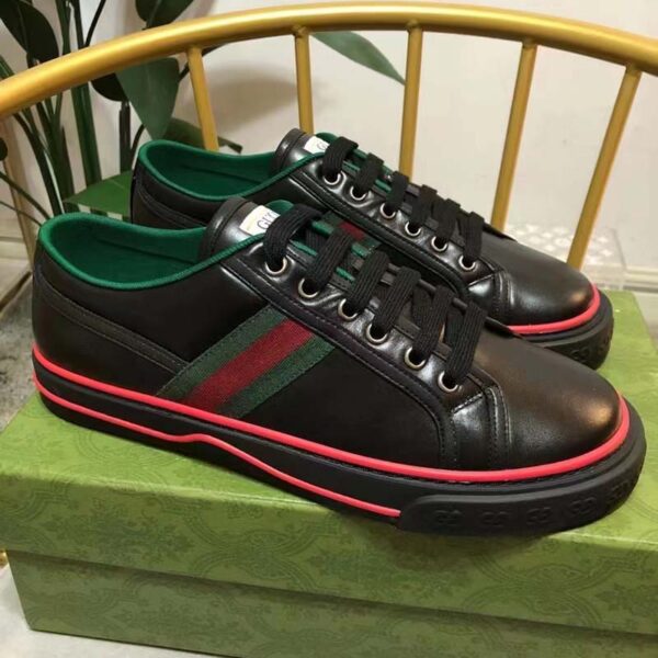 Gucci Unisex Gucci Tennis 1977 Sneaker Black Leather Green Red Web Flat (2)