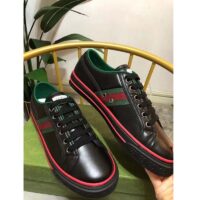 Gucci Unisex Gucci Tennis 1977 Sneaker Black Leather Green Red Web Flat (8)