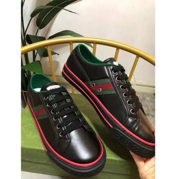 Gucci Unisex Gucci Tennis 1977 Sneaker Black Leather Green Red Web Flat (7)