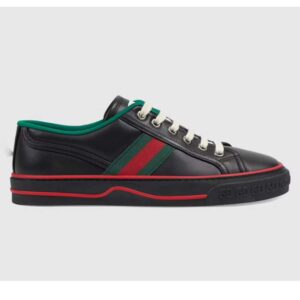 Gucci Unisex Gucci Tennis 1977 Sneaker Black Leather Green Red Web Flat