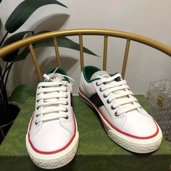 Gucci Unisex Gucci Tennis 1977 Sneaker White Leather Green Red Web Flat (2)