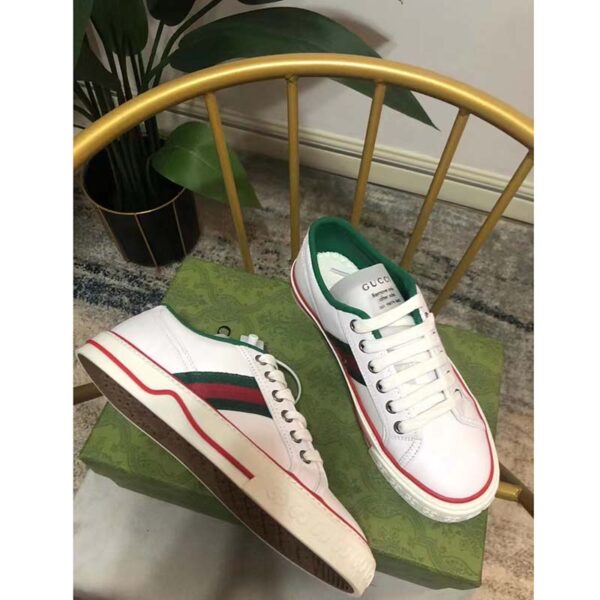 Gucci Unisex Gucci Tennis 1977 Sneaker White Leather Green Red Web Flat (3)