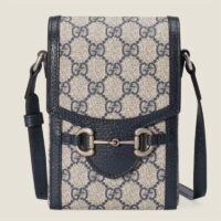 Gucci Unisex Horsebit 1955 Mini Bag Beige Blue GG Supreme Canvas (3)