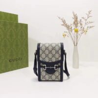 Gucci Unisex Horsebit 1955 Mini Bag Beige Blue GG Supreme Canvas (3)