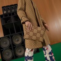 Gucci Unisex Jumbo GG Messenger Bag Camel Ebony Jumbo Canvas (4)