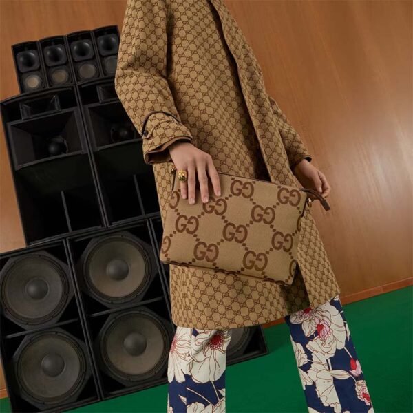 Gucci Unisex Jumbo GG Messenger Bag Camel Ebony Jumbo Canvas