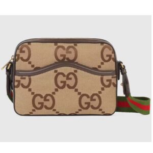 Gucci Unisex Messenger Bag Jumbo GG Camel Ebony Jumbo Canvas