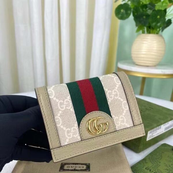 Gucci Unisex Ophidia Card Case Wallet Beige White GG Supreme Canvas (6)