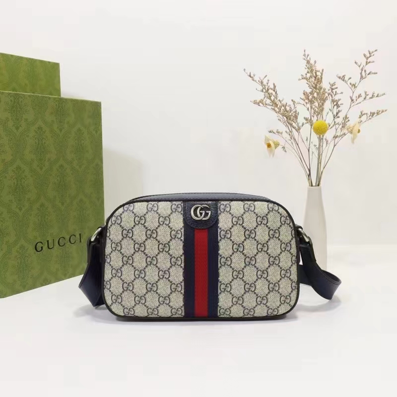 GG shoulder bag in beige and blue Supreme