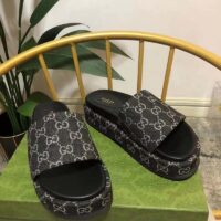 Gucci Unisex Platform Slide Sandal Black Ivory GG Denim Mid 5.6 cm Heel (2)