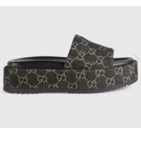 Gucci Unisex Platform Slide Sandal Black Ivory GG Denim Mid 5.6 cm Heel (2)