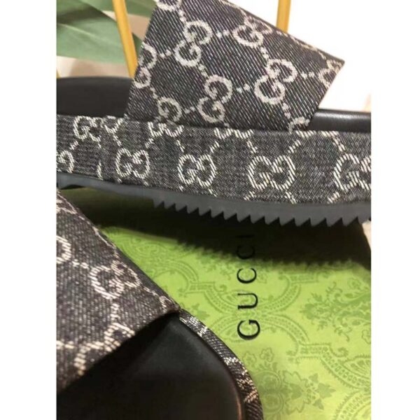 Gucci Unisex Platform Slide Sandal Black Ivory GG Denim Mid 5.6 cm Heel (5)
