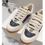 Gucci Unisex Screener GG Sneaker Blue Ivory Web Cream Scrap Less Leather - Image 7